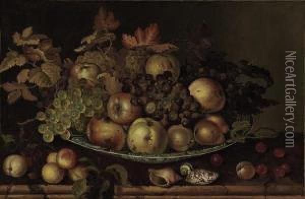 Fruit In A Wan-li Kraak With Shells And Other Fruit On Atable Oil Painting - Balthasar Van Der Ast