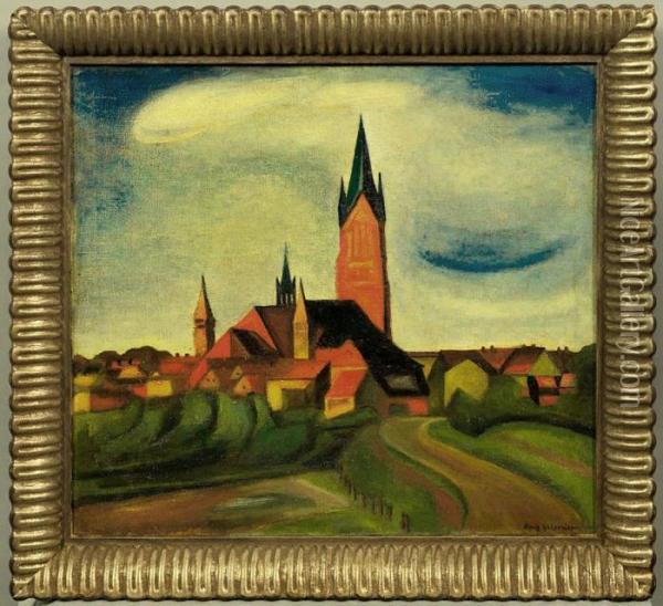 Blick Aufein Dorf Mit Groser Kirche Oil Painting - Boris Dimitrevich Grigoriev