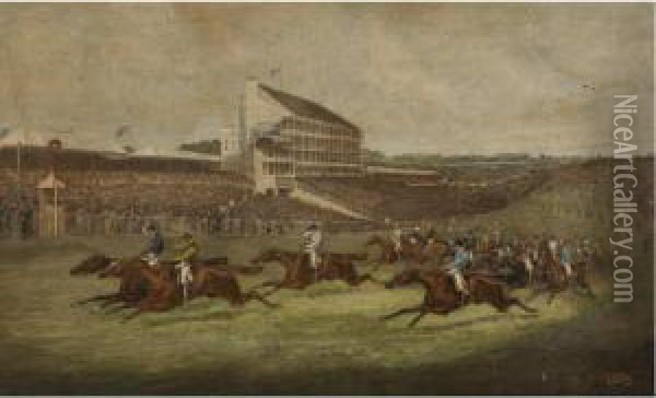 At The Finish Line Of The 1866 Derby Oil Painting - Herny Jr Alken