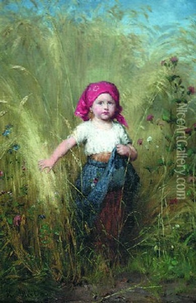 Young Peasant Girl Oil Painting - Heinrich Hirt