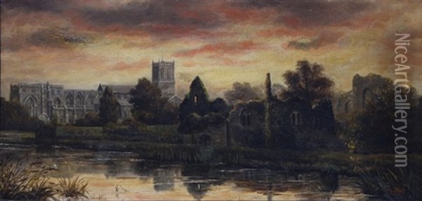 Christ Church Abbey From Across The River Oil Painting - Edward Pritchett