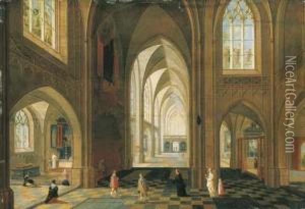 The Interior Of A Gothic Cathedral Oil Painting - Pieter Ii Neefs