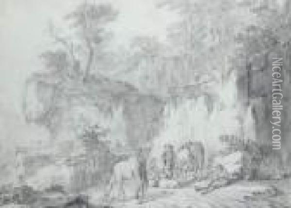 Famille De Paysans Cheminant Avec Une Mule Oil Painting - Jean-Baptiste Pillement