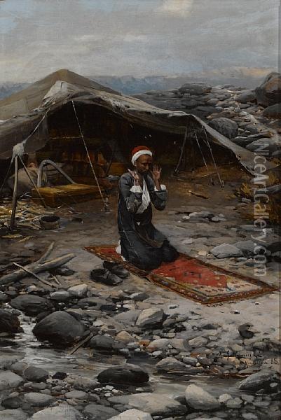 At Prayer Oil Painting - Michael Gorstkin Wywiorski