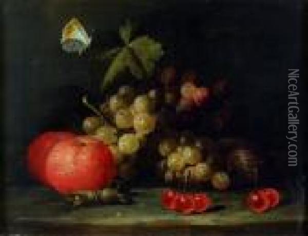 Nature Morte Aux Raisin, Figues Et Oranges Sur Un Entablement Oil Painting - Jan Pauwel Gillemans The Elder