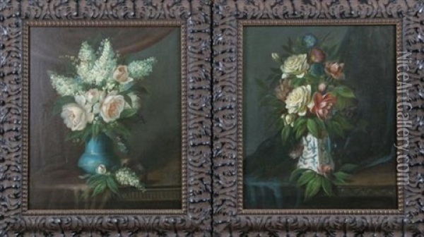 Still Life Bouquet (+ Another; 2 Works) Oil Painting - Francois Claudius Compte-Calix