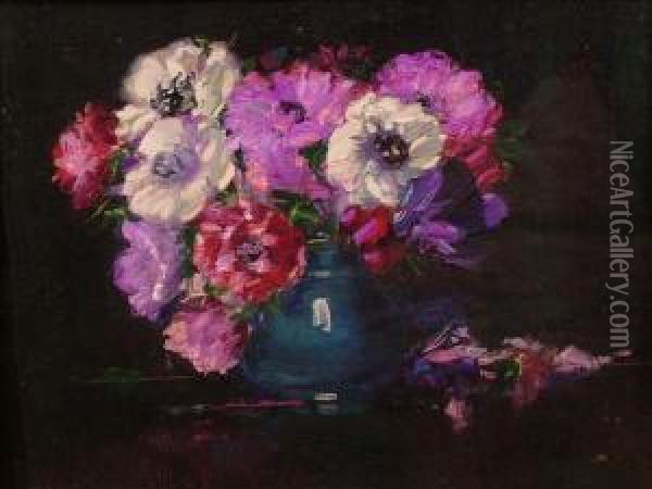 Floralstill Life Studies Oil Painting - Augustus William Enness