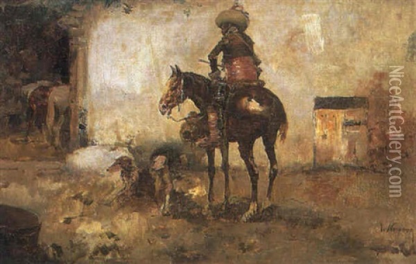 Jinete De Espaldas Con Perros Oil Painting - Jose Navarro Llorens