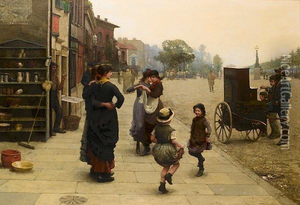An Impromptu Dance: A Scene On The Chelsea Embankment Oil Painting - Frederick Brown