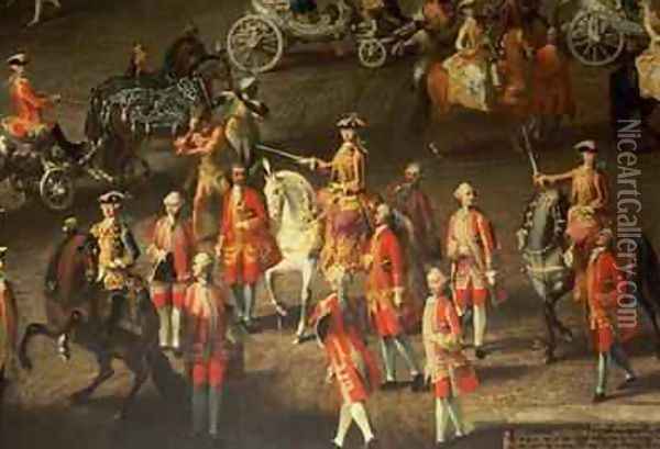 A Cavalcade in the Winter Riding School of the Vienna Hof to celebrate the defeat of the French army at Prague 1743 2 Oil Painting - Martin II Mytens or Meytens