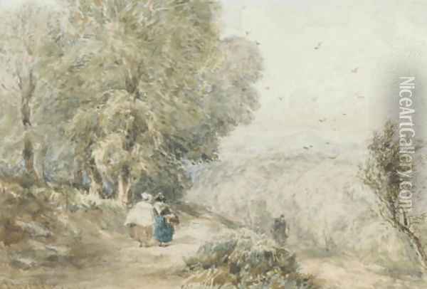 Figures on a rural track Oil Painting - David Cox