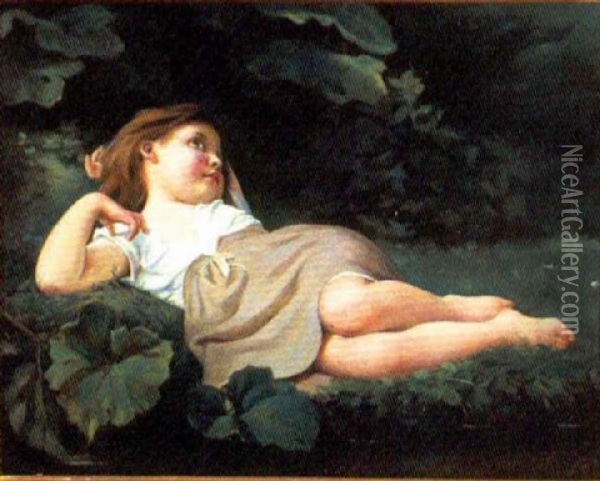 Little Girl In Repose Oil Painting - Francois Alfred Delobbe