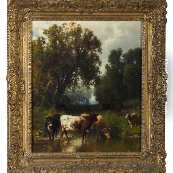 Cattle By A Forest Stream Oil Painting - William M. Hart