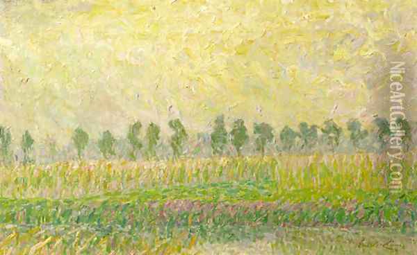 Sunlit landscape Oil Painting - Emile Claus