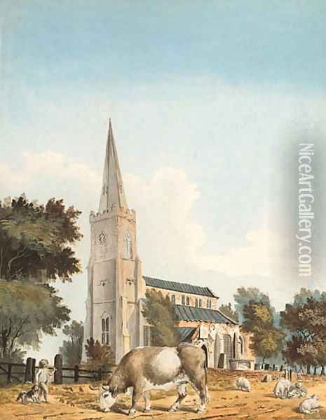 The Church of Sutton St. Nicholas, Lincolnshire Oil Painting - John Claude Nattes