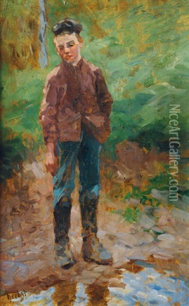 Boy At The Edge Of A Pond Oil Painting - Thomas Herbst