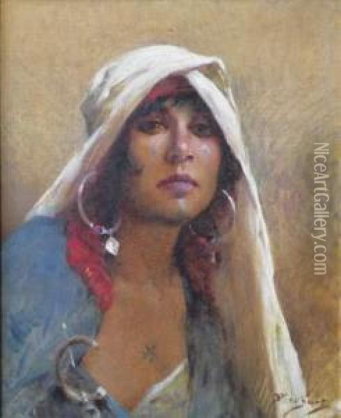 Portrait De La Femme De L'artiste En Bedouine. Oil Painting - Auguste Emile Pinchart