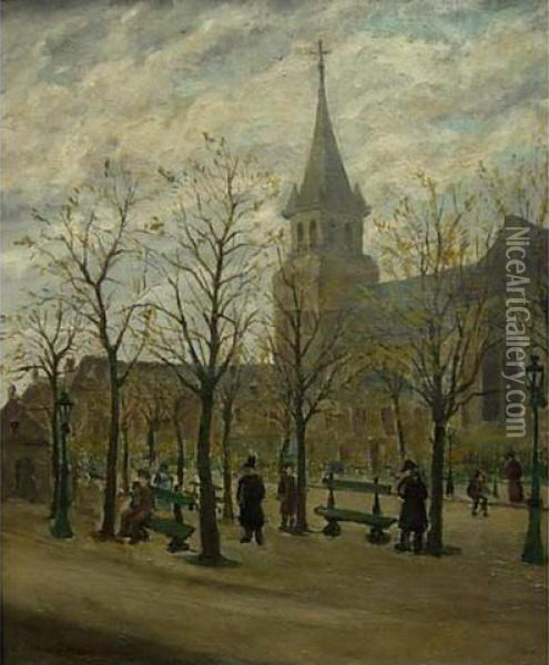Place De L'eglise Animee Oil Painting - Paul Charles Chocarne-Moreau