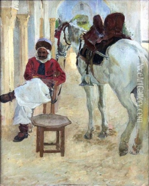 L'oriental Et Son Cheval Oil Painting - Leon Carre