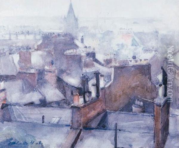 Roofs Of Stockbridge, Edinburgh. Oil Painting - Francis Campbell Boileau Cadell