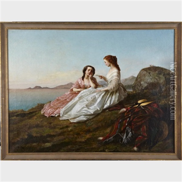 Napoleon's Mistress With Handmaiden Oil Painting - Charles-Borromee-Antoine Houry