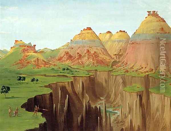 Brick Kilns Clay Bluffs 1900 Miles above St Louis 1832 Oil Painting - George Catlin