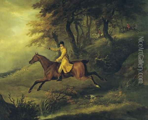 Thomas Oldaker, Huntsman to the Berkeley, on his Hunter Magic Breaking Cover, 1811 Oil Painting - John Nost Sartorius