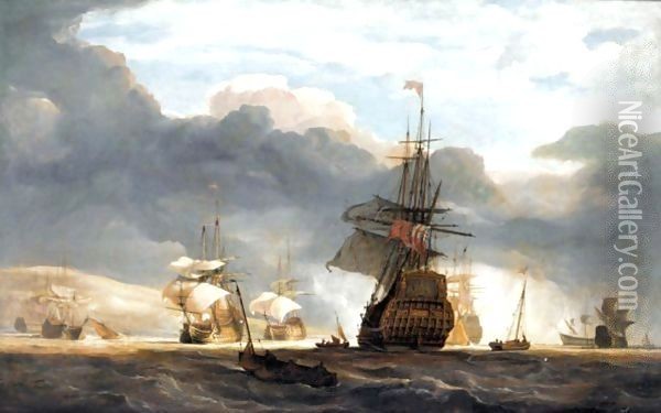 A British Squadron Off Torbay Oil Painting - John Christian Schetky