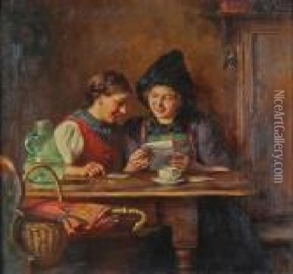 Dwie Wiejskie Dziewczyny Czytajace List Oil Painting - Emma Von Muller