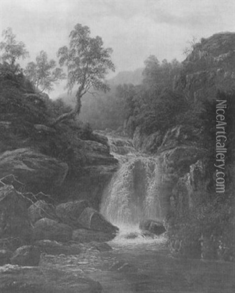 Wasserfall In Cumberland/england Oil Painting - William Mellor