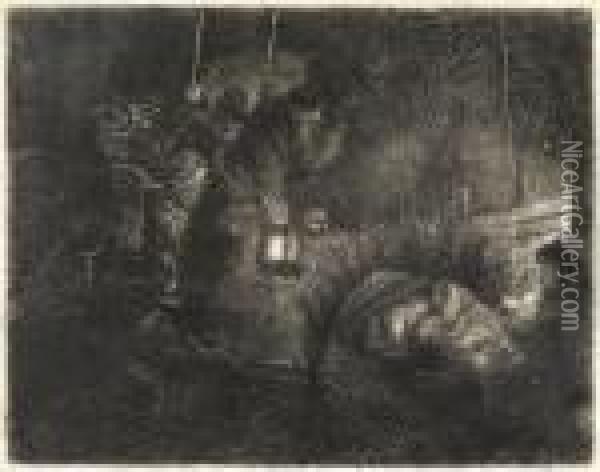 The Adoration Of The Shepherds By Night Oil Painting - Rembrandt Van Rijn