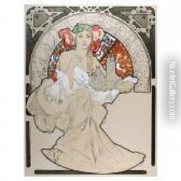 Lovely Protector Oil Painting - Alphonse Maria Mucha
