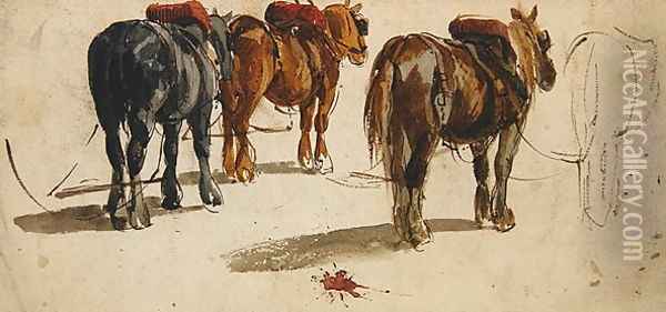 Three Cart-Horses in traces, back view Oil Painting - Peter de Wint