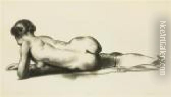 Nude Study, Woman Lying Prone (m. 174) Oil Painting - George Wesley Bellows