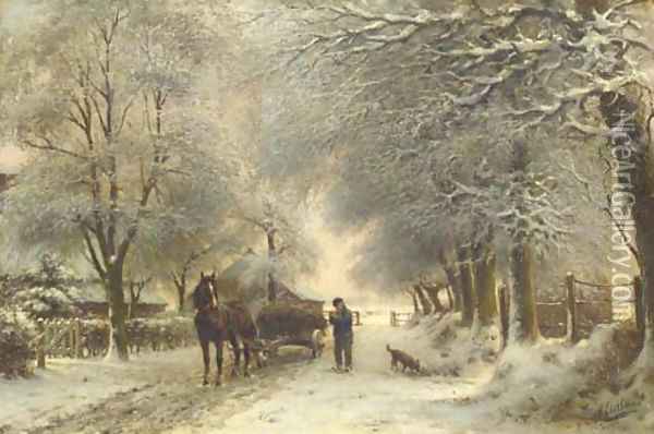 Pausing in the snow Oil Painting - Otto Eerelman