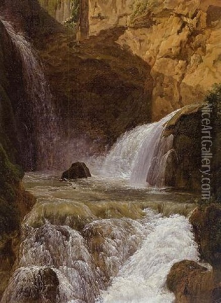 View Of The Waterfalls At Tivoli Oil Painting - Jean Joseph Xavier Bidault