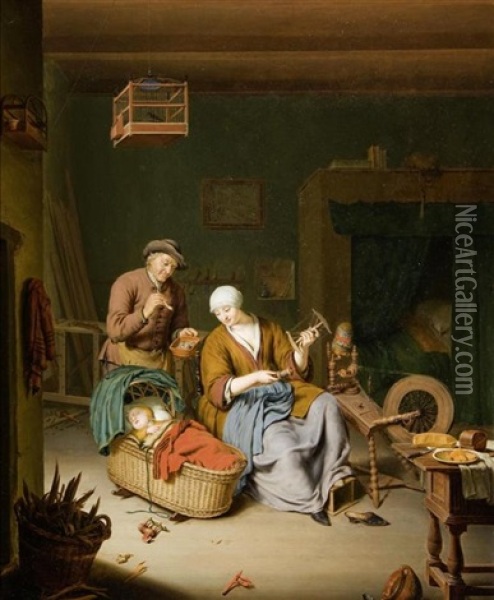 Interieursszene Mit Einer Familie Oil Painting - Willem van Mieris