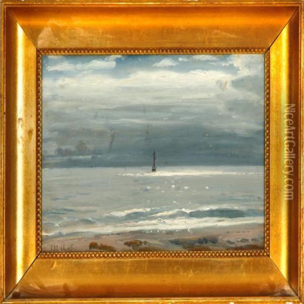 View Of The Beach And Sea On An Overcast Day Oil Painting - Michael Ancher