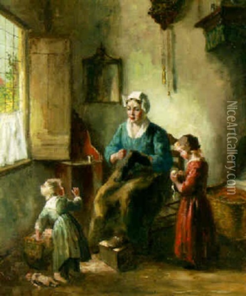 Attending The Children Oil Painting - Bernard de Hoog