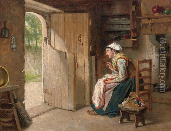 Awaiting A Visitor Oil Painting - Leon Caille