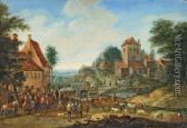 Dorflandschaft Mitmarkt Oil Painting - Pieter Van Bredael