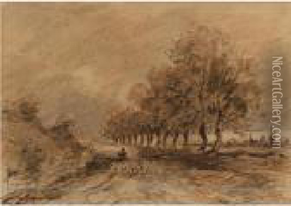 Landscape With A Shepherd And His Flock Oil Painting - John Constable