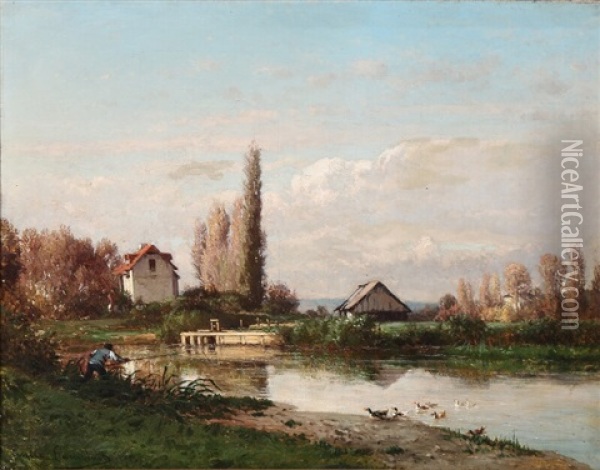 Le Pecheur Oil Painting - Emile Charles Lambinet