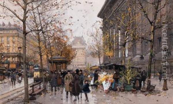 Place De La Madeleine, Paris Oil Painting - Eugene Galien-Laloue