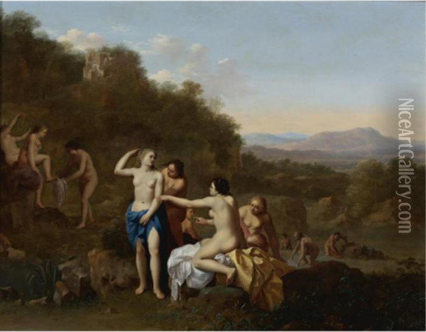 Diana And Her Attendants Oil Painting - Cornelis Van Poelenburch