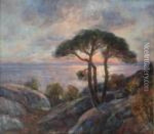 Midnattsol Nordland Oil Painting - Thorolf Holmboe