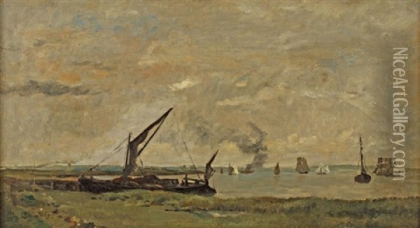 Bateaux A L'embouchure De La Tamise Oil Painting - Karl Pierre Daubigny