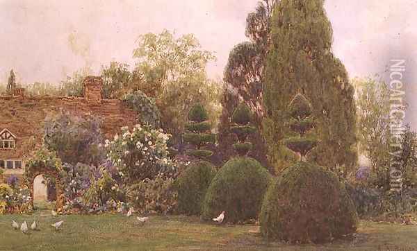 Chickens in a garden Oil Painting - Ernest Arthur Rowe