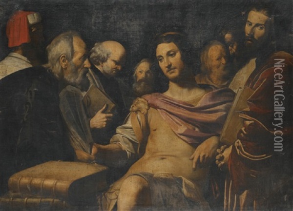 Ptolemy Ii Discussing The Translation Of The Old Testament With The Hebrew Scholars Oil Painting - Giacomo (Lo Spadarino) Galli