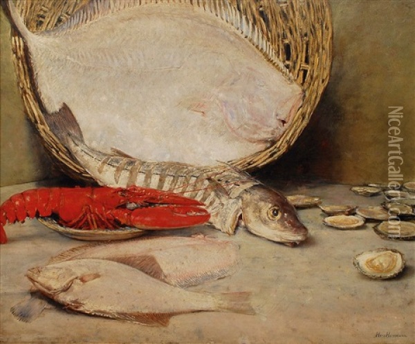 Fischstilleben Mit Hummer Und Austern Oil Painting - Hans Herrmann
